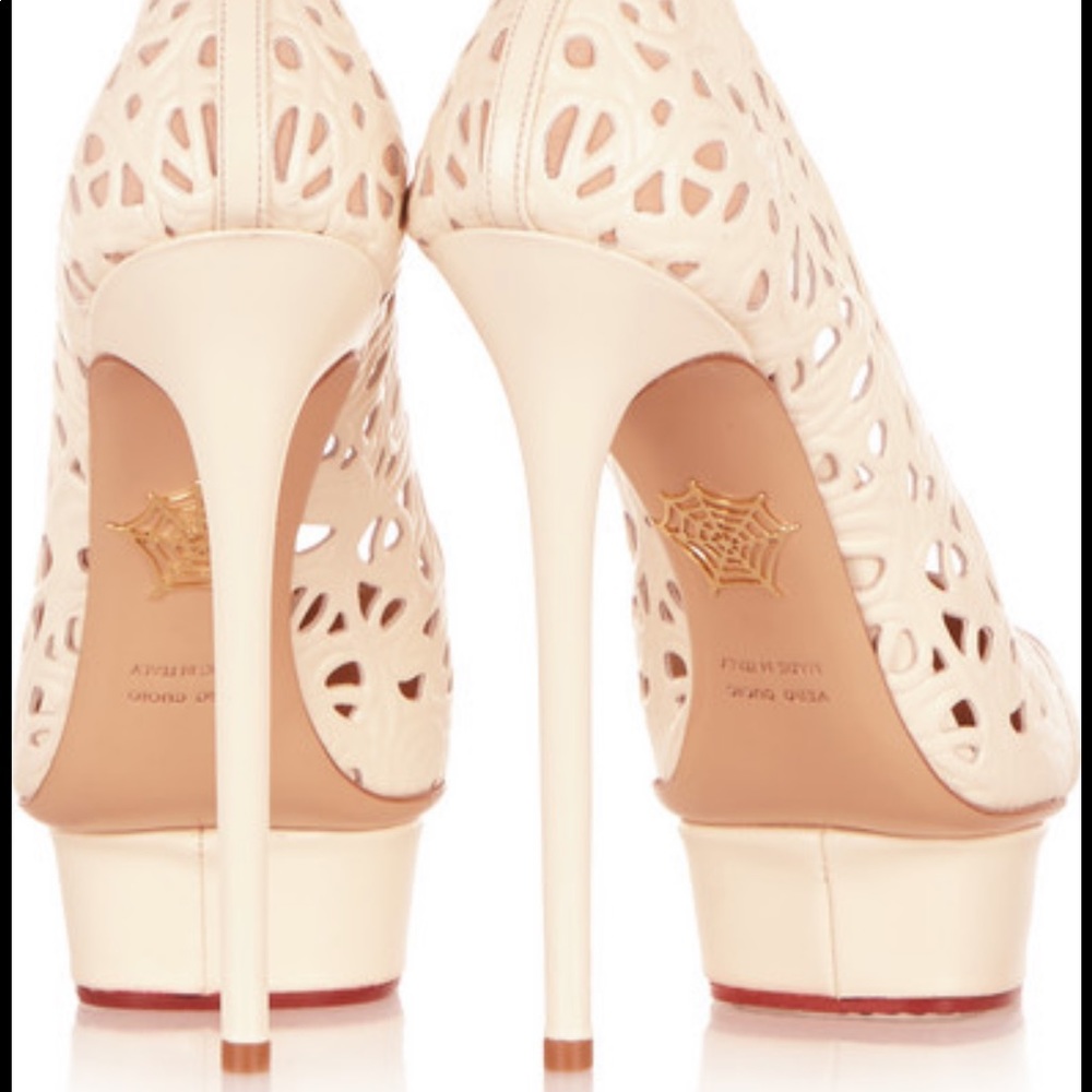 Charlotte Olympia ivory pumps with ankle strap